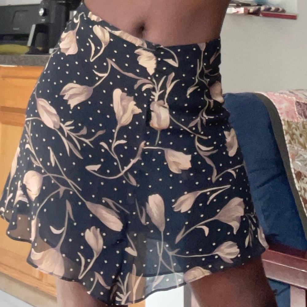Black and Beige Floral Silk Skirt